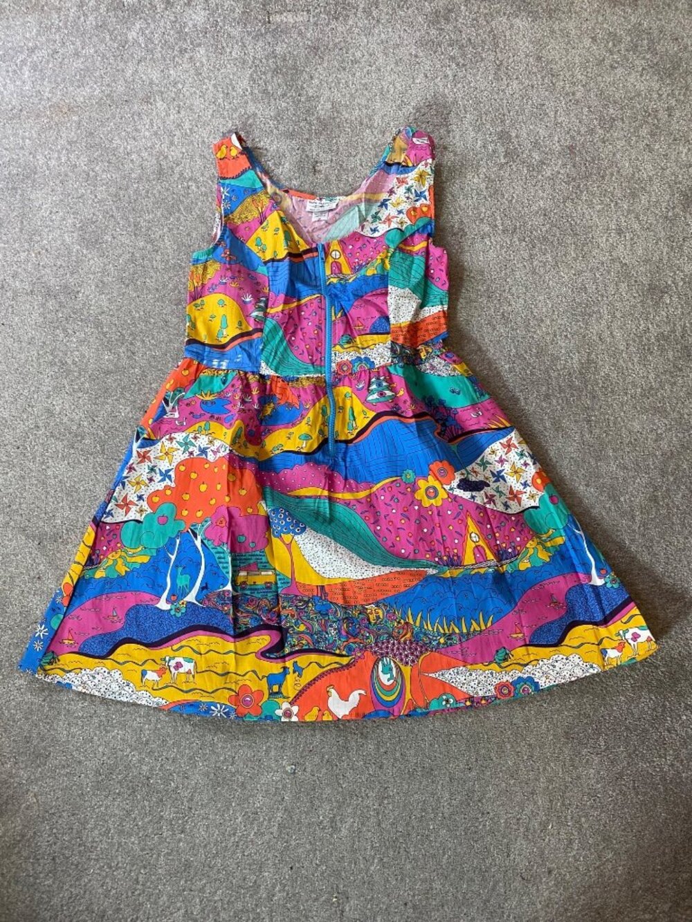 Blue Platypus Landscape Print Fit & Flare Midi Dress in Rainbow Farm Medium - Picture 2 of 10